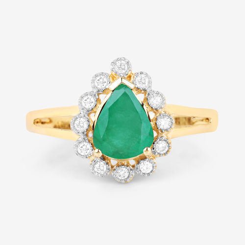 1.22 Carat Genuine Zambian Emerald and White Diamond 10K Yellow Gold Ring - Rings - Custom Crafting Alliance, LLC