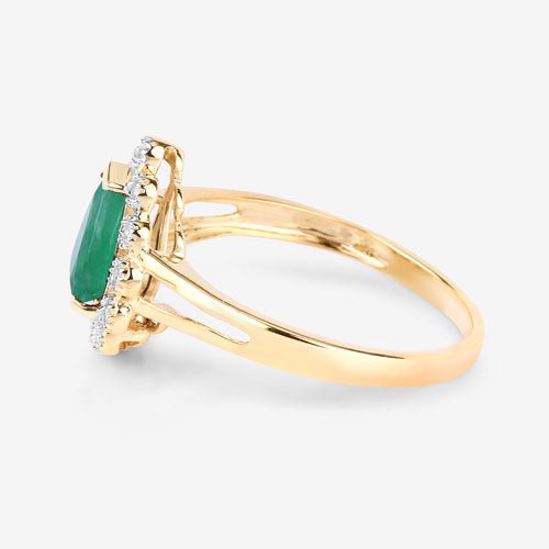 1.22 Carat Genuine Zambian Emerald and White Diamond 10K Yellow Gold Ring - Rings - Custom Crafting Alliance, LLC