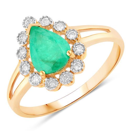 1.22 Carat Genuine Zambian Emerald and White Diamond 10K Yellow Gold Ring - Rings - Custom Crafting Alliance, LLC
