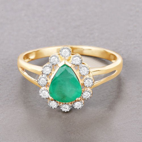 1.22 Carat Genuine Zambian Emerald and White Diamond 10K Yellow Gold Ring - Rings - Custom Crafting Alliance, LLC