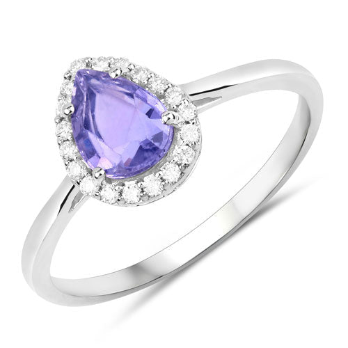 1.23 Carat Genuine Purple Pink Sapphire and White Diamond 14K White Gold Ring - Rings - Custom Crafting Alliance, LLC
