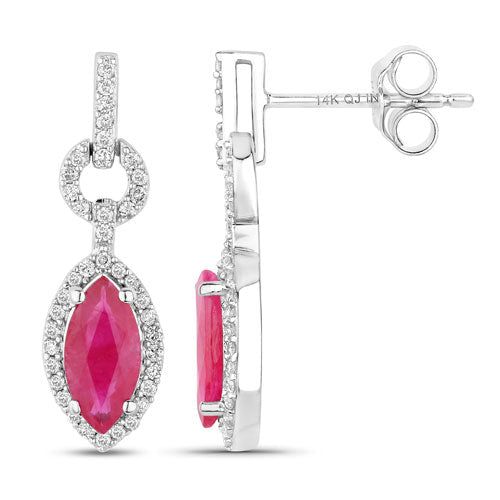 1.23 Carat Genuine Ruby and White Diamond 14K White Gold Earrings - Earrings - Custom Crafting Alliance, LLC