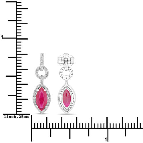 1.23 Carat Genuine Ruby and White Diamond 14K White Gold Earrings - Earrings - Custom Crafting Alliance, LLC