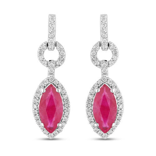 1.23 Carat Genuine Ruby and White Diamond 14K White Gold Earrings - Earrings - Custom Crafting Alliance, LLC