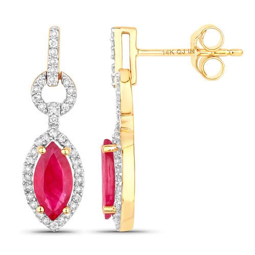 1.23 Carat Genuine Ruby and White Diamond 14K Yellow Gold Earrings - Earrings - Custom Crafting Alliance, LLC
