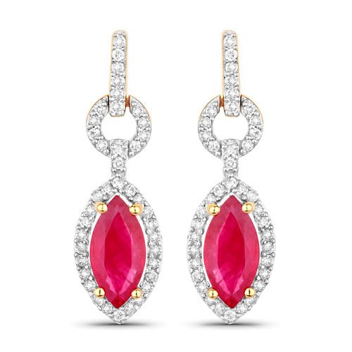 1.23 Carat Genuine Ruby and White Diamond 14K Yellow Gold Earrings - Earrings - Custom Crafting Alliance, LLC