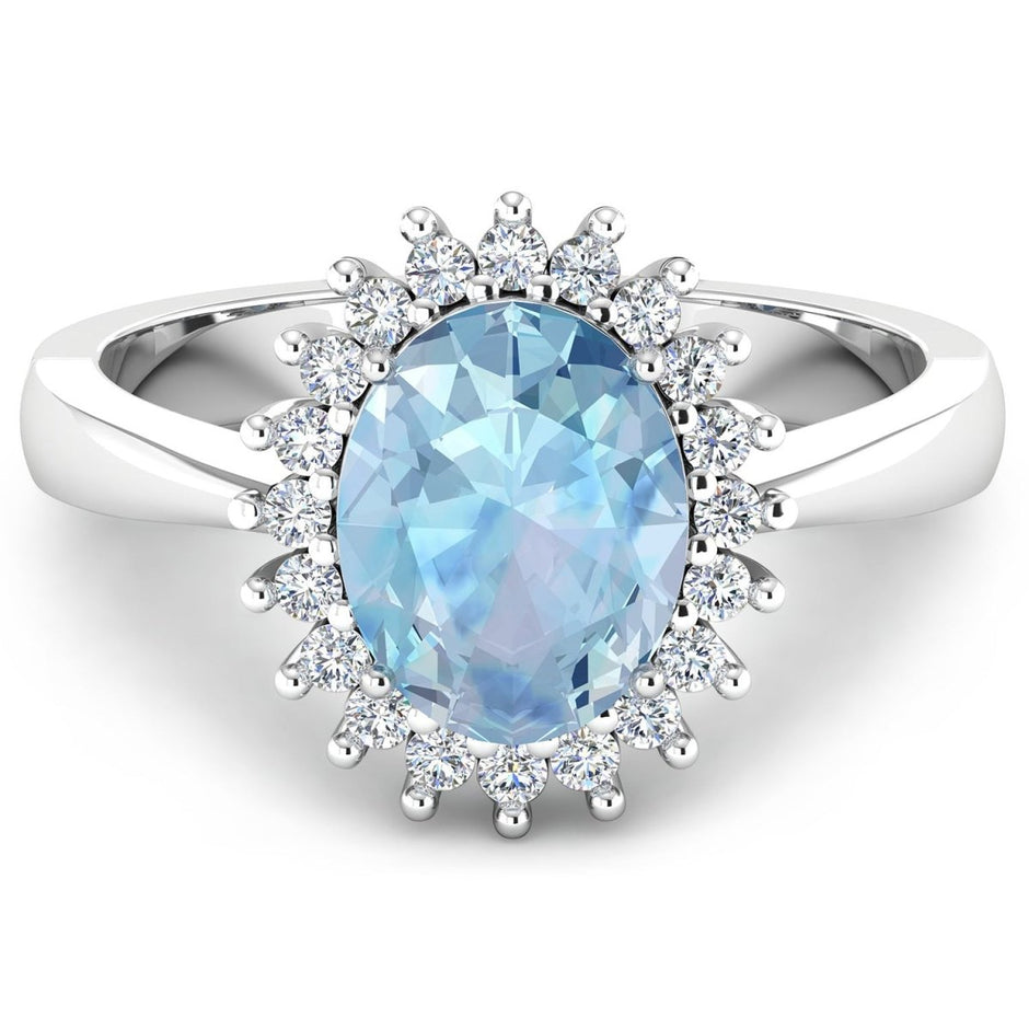 1.24 Carat Genuine Aquamarine and White Diamond 14K White Gold Ring - Rings - Custom Crafting Alliance, LLC