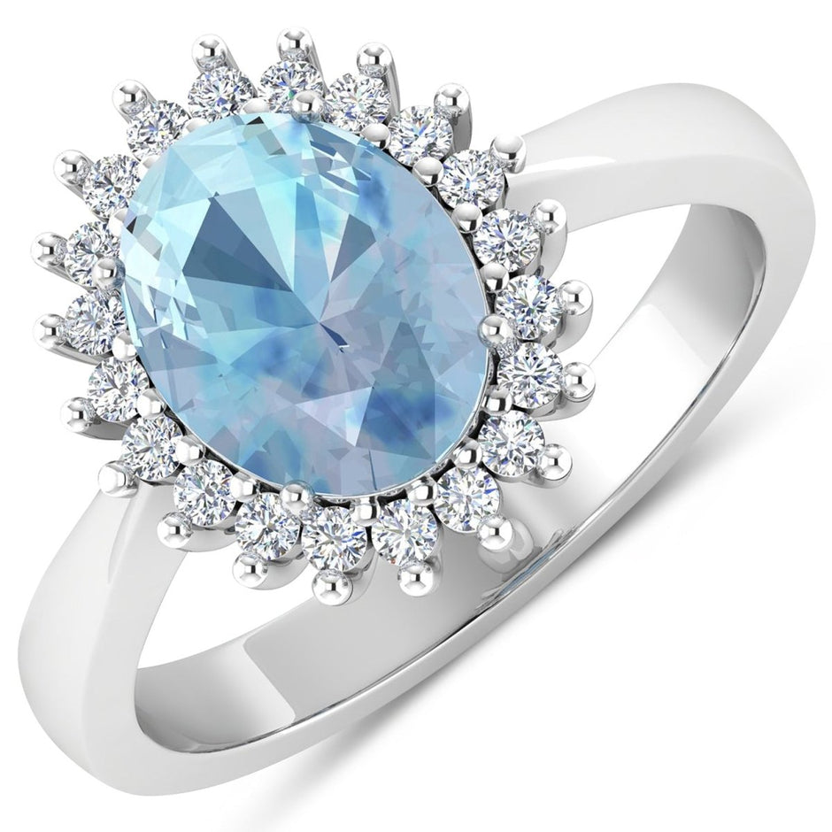 1.24 Carat Genuine Aquamarine and White Diamond 14K White Gold Ring - Rings - Custom Crafting Alliance, LLC