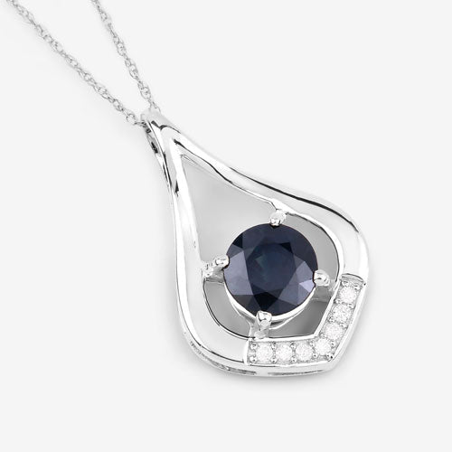 1.24 Carat Genuine Blue Sapphire and White Diamond 10K White Gold Pendant - Pendants - Custom Crafting Alliance, LLC