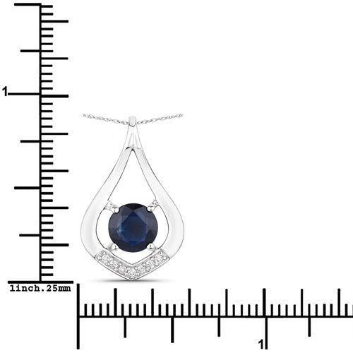 1.24 Carat Genuine Blue Sapphire and White Diamond 10K White Gold Pendant - Pendants - Custom Crafting Alliance, LLC