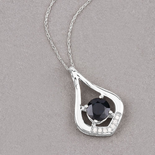1.24 Carat Genuine Blue Sapphire and White Diamond 10K White Gold Pendant - Pendants - Custom Crafting Alliance, LLC
