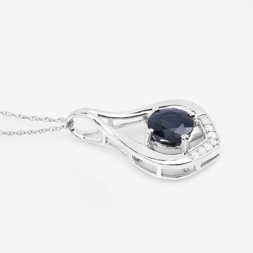 1.24 Carat Genuine Blue Sapphire and White Diamond 10K White Gold Pendant - Pendants - Custom Crafting Alliance, LLC