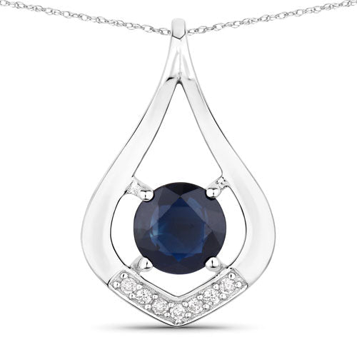 1.24 Carat Genuine Blue Sapphire and White Diamond 10K White Gold Pendant - Pendants - Custom Crafting Alliance, LLC