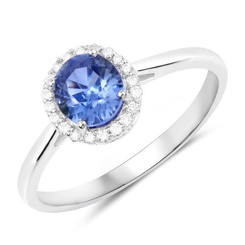 1.27 Carat Genuine Blue Sapphire and White Diamond 14K White Gold Ring - Rings - Custom Crafting Alliance, LLC