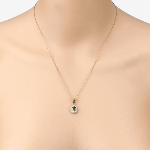 1.27 Carat Genuine Green Tourmaline and White Diamond 14K Yellow Gold Pendant - Pendants - Custom Crafting Alliance, LLC