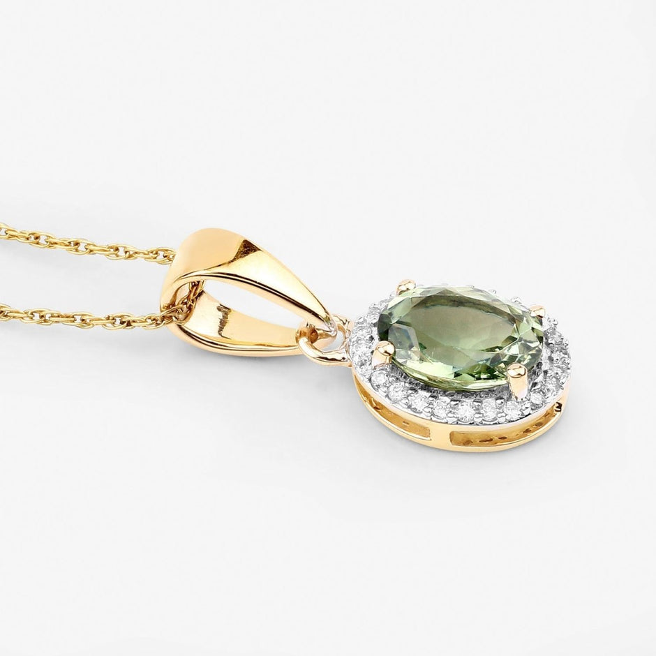 1.27 Carat Genuine Green Tourmaline and White Diamond 14K Yellow Gold Pendant - Pendants - Custom Crafting Alliance, LLC