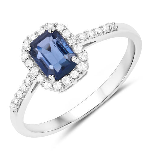 1.29 Carat Genuine Blue Sapphire and White Diamond 14K White Gold Ring - Rings - Custom Crafting Alliance, LLC