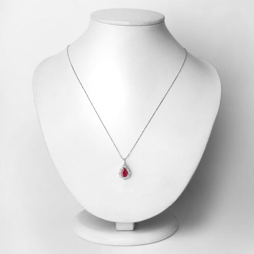 1.29 Carat Genuine Ruby and White Diamond 14K White Gold Pendant - Pendants - Custom Crafting Alliance, LLC