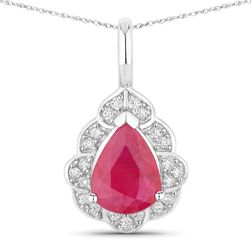 1.29 Carat Genuine Ruby and White Diamond 14K White Gold Pendant - Pendants - Custom Crafting Alliance, LLC