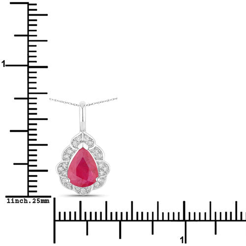 1.29 Carat Genuine Ruby and White Diamond 14K White Gold Pendant - Pendants - Custom Crafting Alliance, LLC