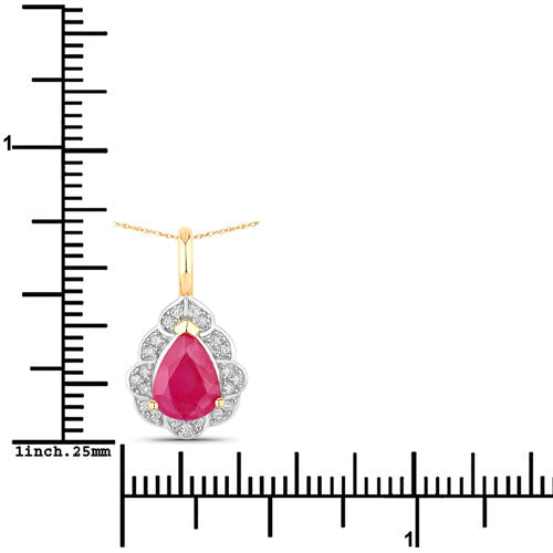 1.29 Carat Genuine Ruby and White Diamond 14K Yellow Gold Pendant - Pendants - Custom Crafting Alliance, LLC