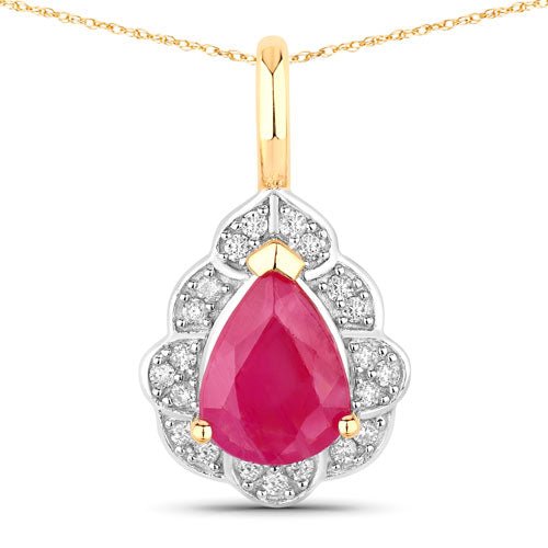 1.29 Carat Genuine Ruby and White Diamond 14K Yellow Gold Pendant - Pendants - Custom Crafting Alliance, LLC