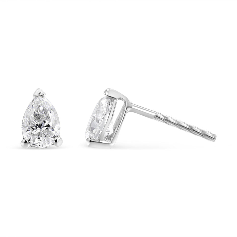 14K White Gold 1/2 Cttw Pear Shape Solitaire Lab Grown Diamond Stud Earrings (F-G Color, VS2-SI1 Clarity)