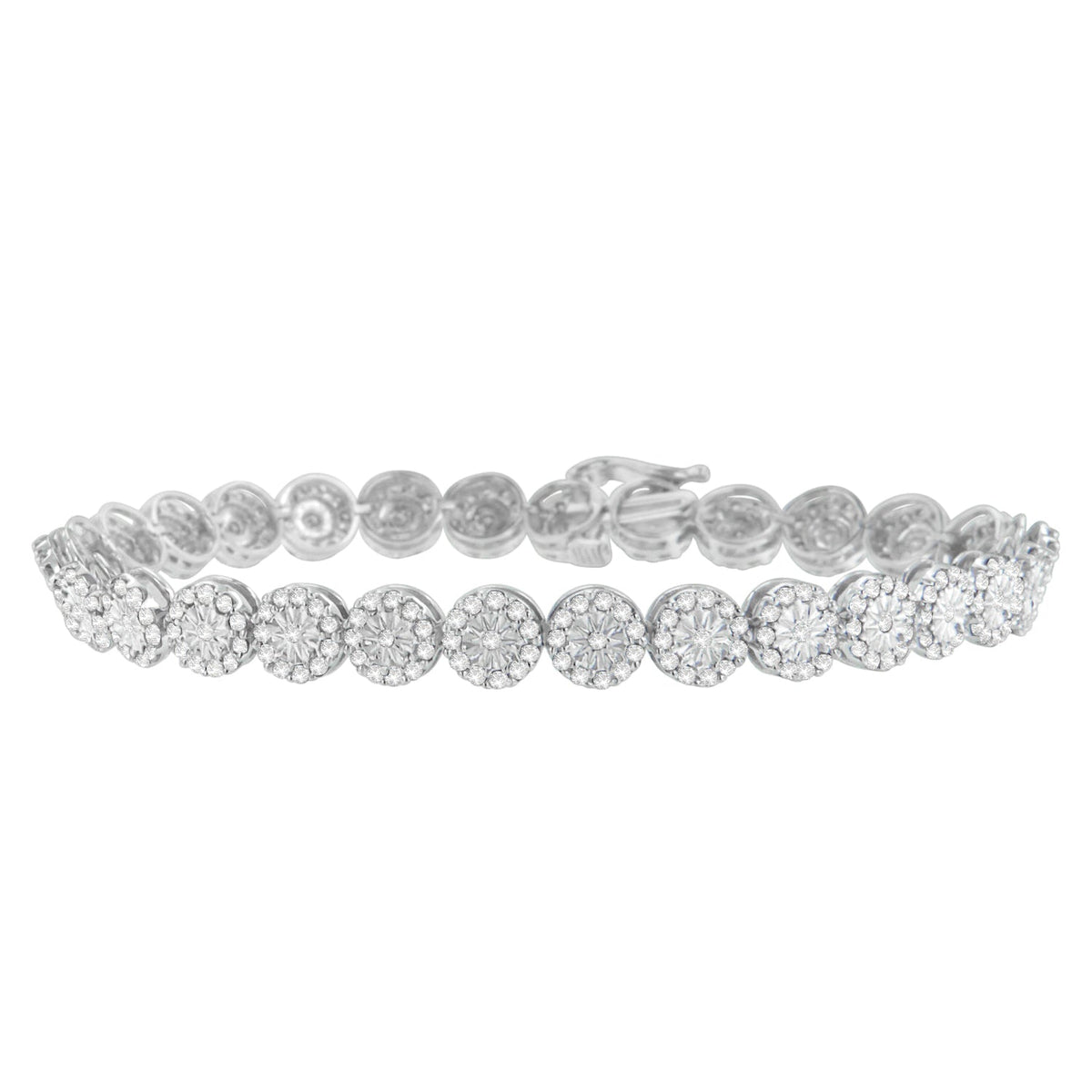 14K White Gold 2.00 Cttw Diamond Halo Link Tennis Bracelet (H-I Color, I1-I2 Clarity) - 7