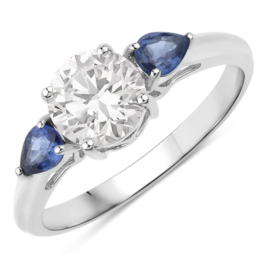 1.30 Carat Genuine Blue Sapphire and Lab Grown Diamond 14K White Gold Ring - Rings - Custom Crafting Alliance, LLC