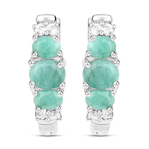 1.30 Carat Genuine Emerald and White Topaz .925 Sterling Silver Earrings - Earrings - Custom Crafting Alliance, LLC