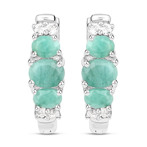 1.30 Carat Genuine Emerald and White Topaz .925 Sterling Silver Earrings - Earrings - Custom Crafting Alliance, LLC
