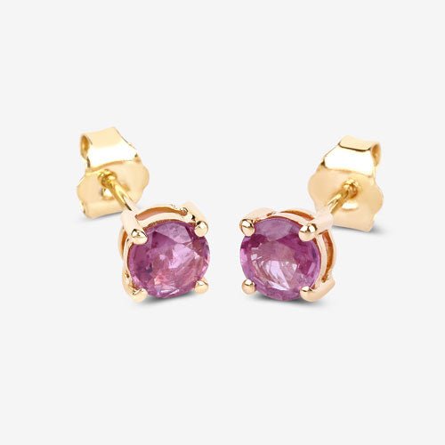 1.30 Carat Genuine Pink Sapphire 10K Yellow Gold Earrings - Earrings - Custom Crafting Alliance, LLC