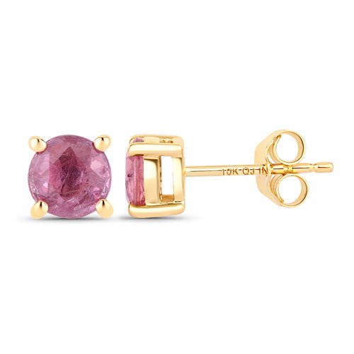 1.30 Carat Genuine Pink Sapphire 10K Yellow Gold Earrings - Earrings - Custom Crafting Alliance, LLC