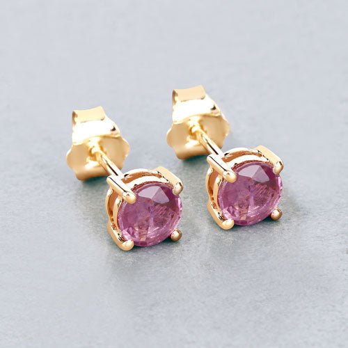 1.30 Carat Genuine Pink Sapphire 10K Yellow Gold Earrings - Earrings - Custom Crafting Alliance, LLC