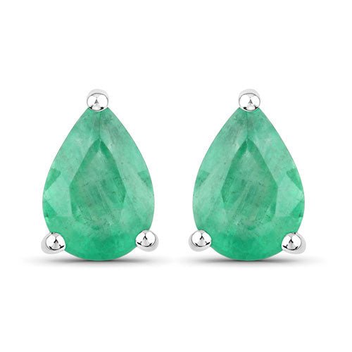 1.30 Carat Genuine Zambian Emerald 10K White Gold Earrings - Earrings - Custom Crafting Alliance, LLC