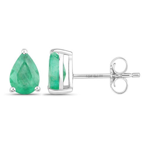1.30 Carat Genuine Zambian Emerald 10K White Gold Earrings - Earrings - Custom Crafting Alliance, LLC