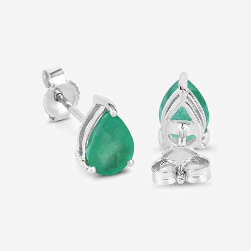 1.30 Carat Genuine Zambian Emerald 10K White Gold Earrings - Earrings - Custom Crafting Alliance, LLC