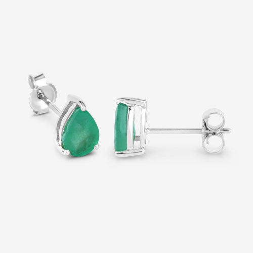 1.30 Carat Genuine Zambian Emerald 10K White Gold Earrings - Earrings - Custom Crafting Alliance, LLC