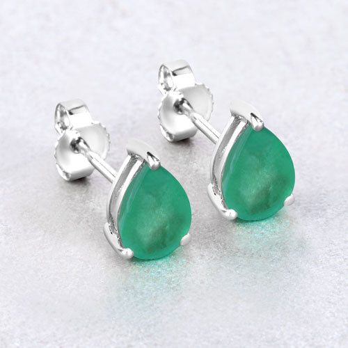 1.30 Carat Genuine Zambian Emerald 10K White Gold Earrings - Earrings - Custom Crafting Alliance, LLC