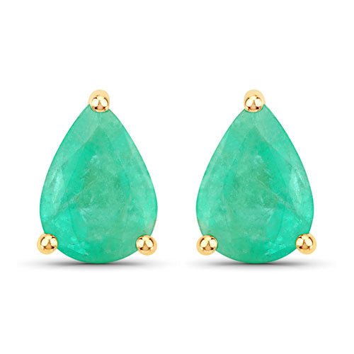 1.30 Carat Genuine Zambian Emerald 10K Yellow Gold Earrings - Earrings - Custom Crafting Alliance, LLC