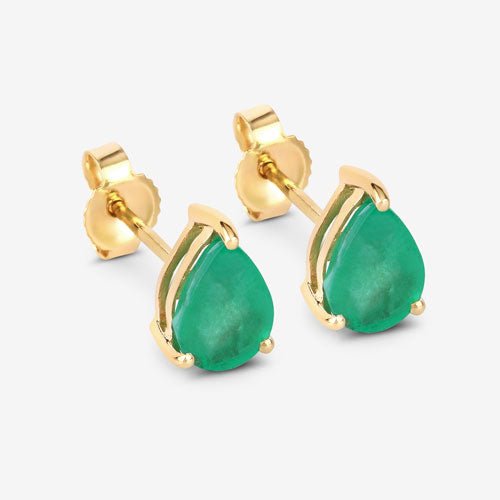 1.30 Carat Genuine Zambian Emerald 10K Yellow Gold Earrings - Earrings - Custom Crafting Alliance, LLC