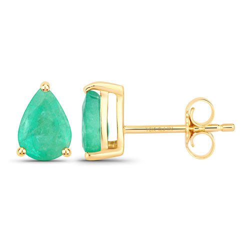 1.30 Carat Genuine Zambian Emerald 10K Yellow Gold Earrings - Earrings - Custom Crafting Alliance, LLC