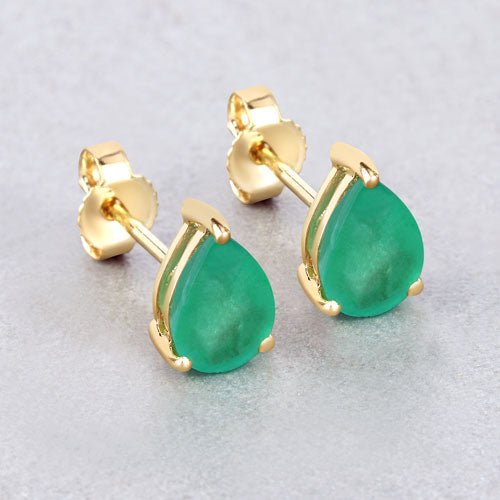 1.30 Carat Genuine Zambian Emerald 10K Yellow Gold Earrings - Earrings - Custom Crafting Alliance, LLC
