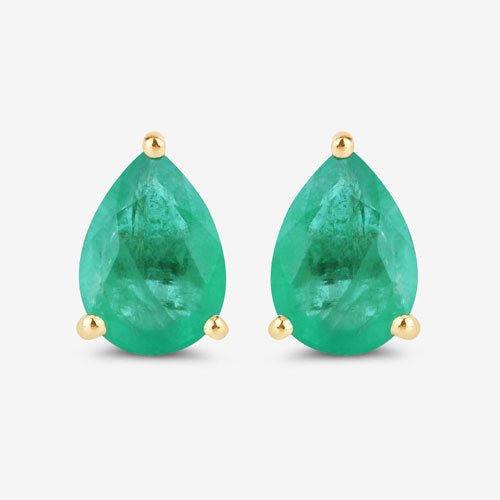 1.30 Carat Genuine Zambian Emerald 10K Yellow Gold Earrings - Earrings - Custom Crafting Alliance, LLC