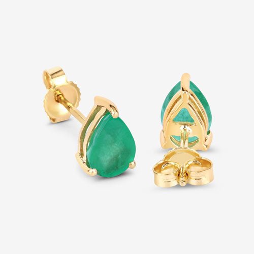 1.30 Carat Genuine Zambian Emerald 10K Yellow Gold Earrings - Earrings - Custom Crafting Alliance, LLC