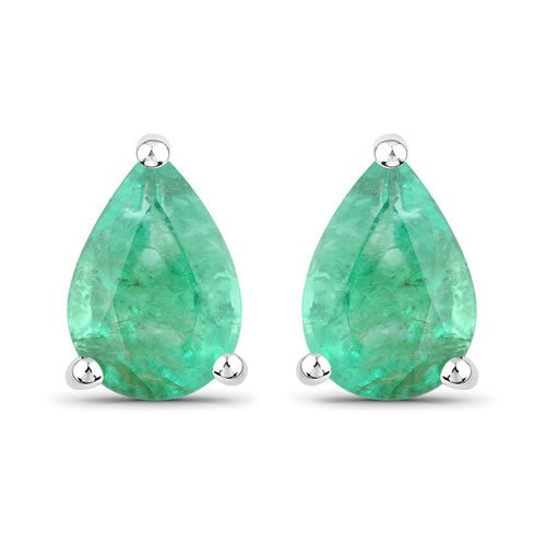 1.30 Carat Genuine Zambian Emerald 14K White Gold Earrings - Earrings - Custom Crafting Alliance, LLC