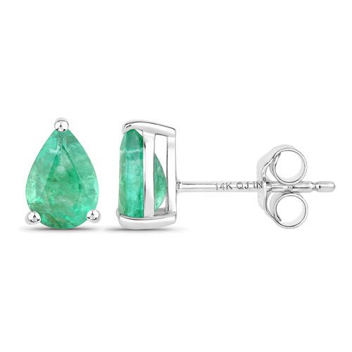 1.30 Carat Genuine Zambian Emerald 14K White Gold Earrings - Earrings - Custom Crafting Alliance, LLC