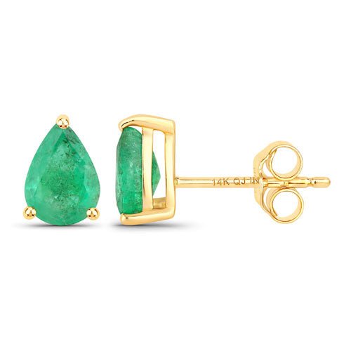 1.30 Carat Genuine Zambian Emerald 14K Yellow Gold Earrings - Earrings - Custom Crafting Alliance, LLC