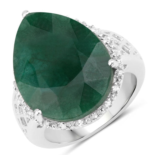 13.05 Carat Dyed Emerald and White Topaz .925 Sterling Silver Ring - Rings - Custom Crafting Alliance, LLC