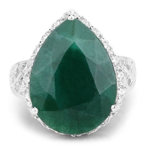 13.05 Carat Dyed Emerald and White Topaz .925 Sterling Silver Ring - Rings - Custom Crafting Alliance, LLC